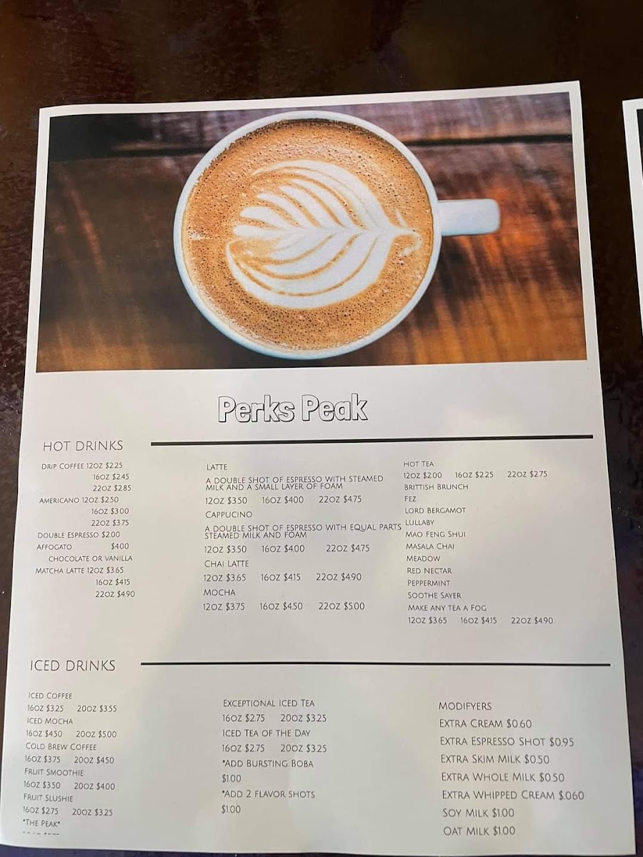 Perks Peak Menu 1