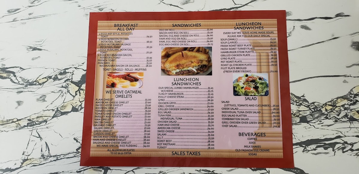 George's Luncheonette Menu 1