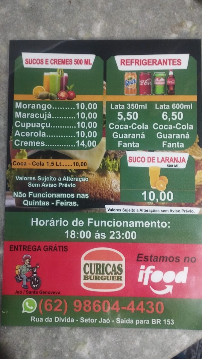 Curicas Burguer setor jao Menu 3