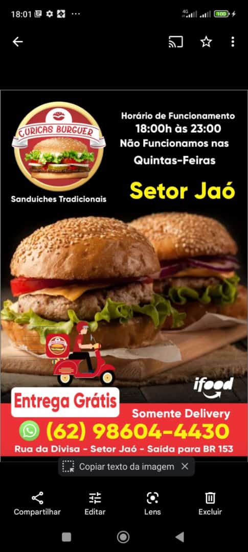 Curicas Burguer setor jao Menu 6