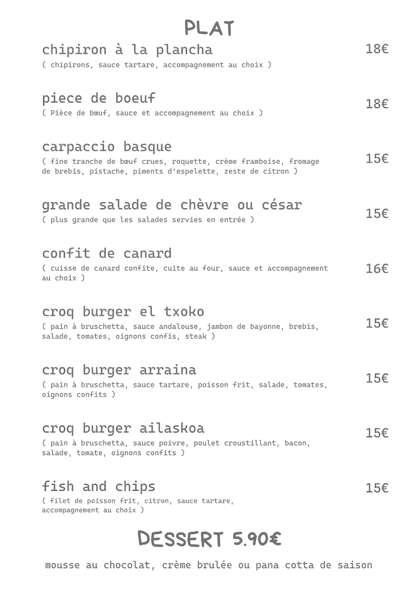 El Txoko Menu 2