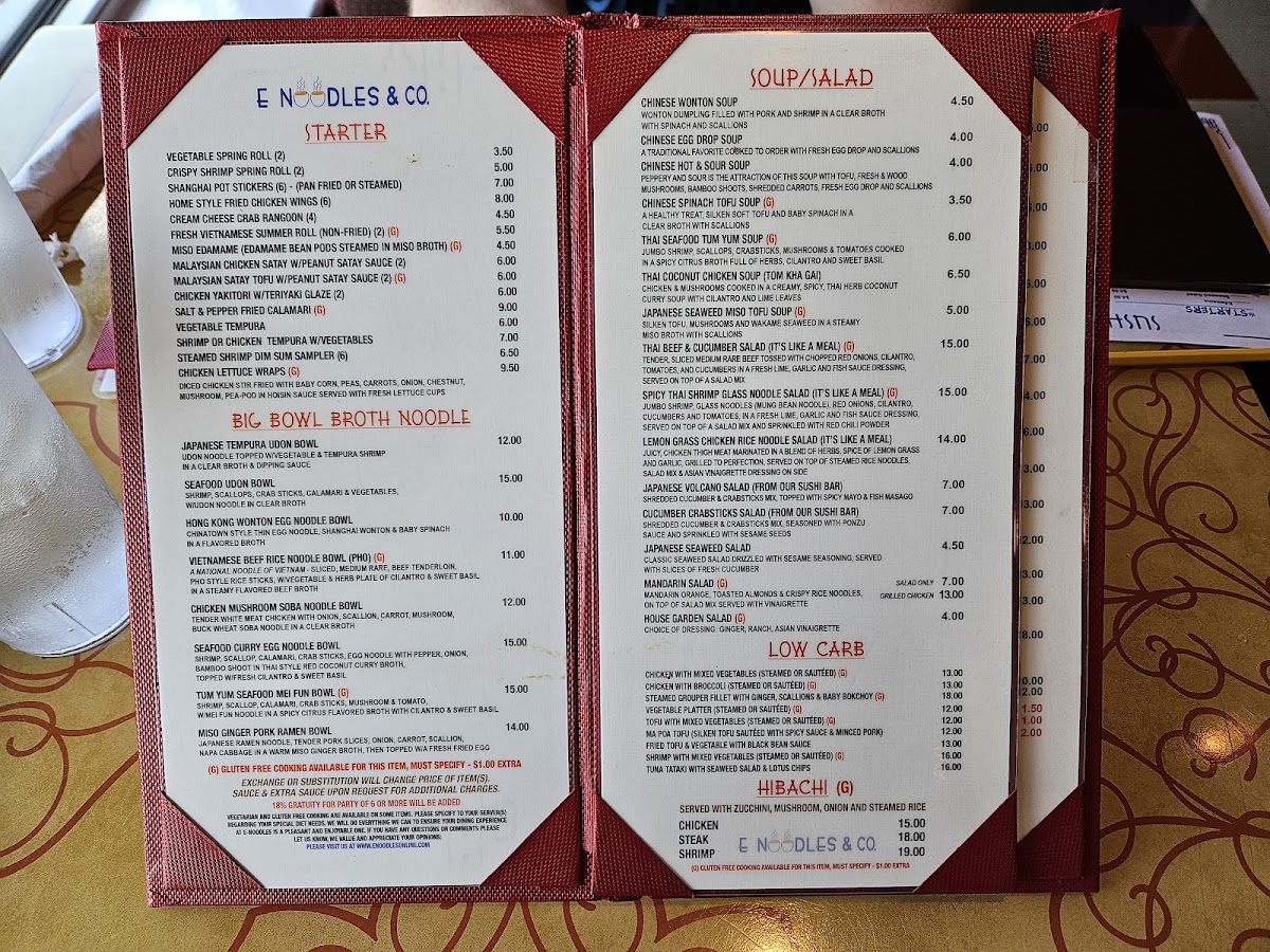E Noodles Asian Bistro Menu 1