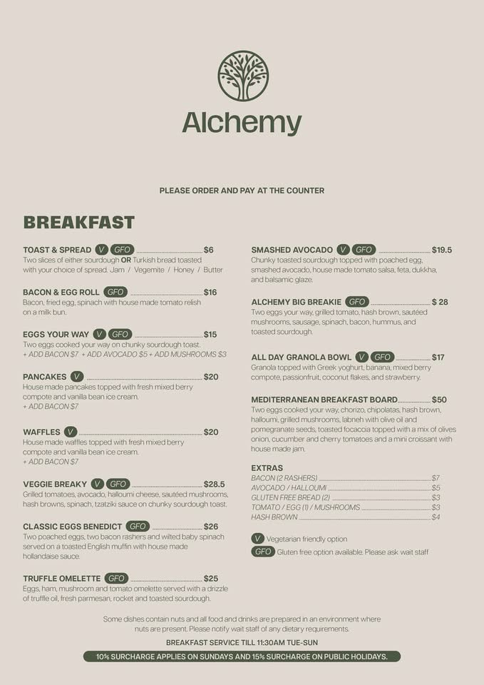 Alchemy cafe and Thai Restaurant Menu 3