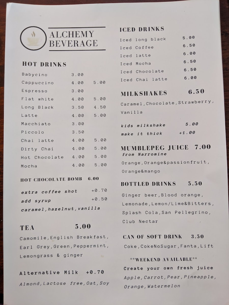 Alchemy cafe and Thai Restaurant Menu 6