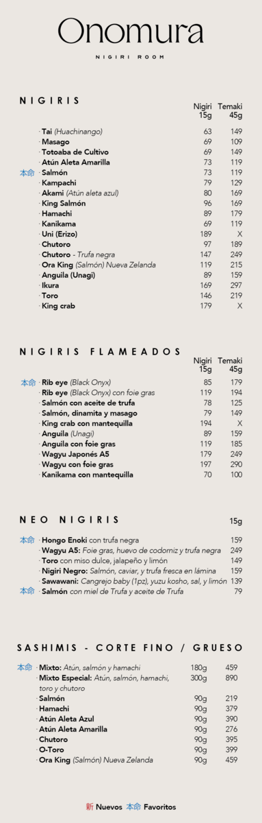 Onomura Prado Norte Menu 2