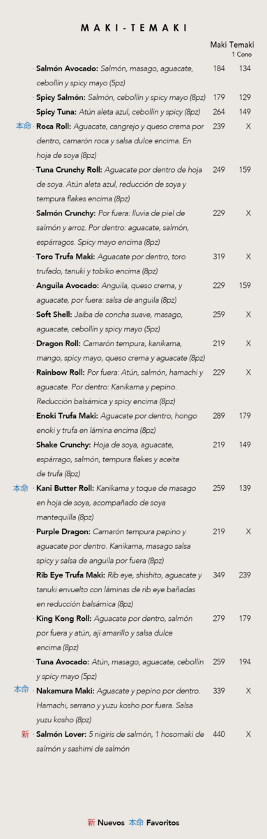 Onomura Prado Norte Menu 4