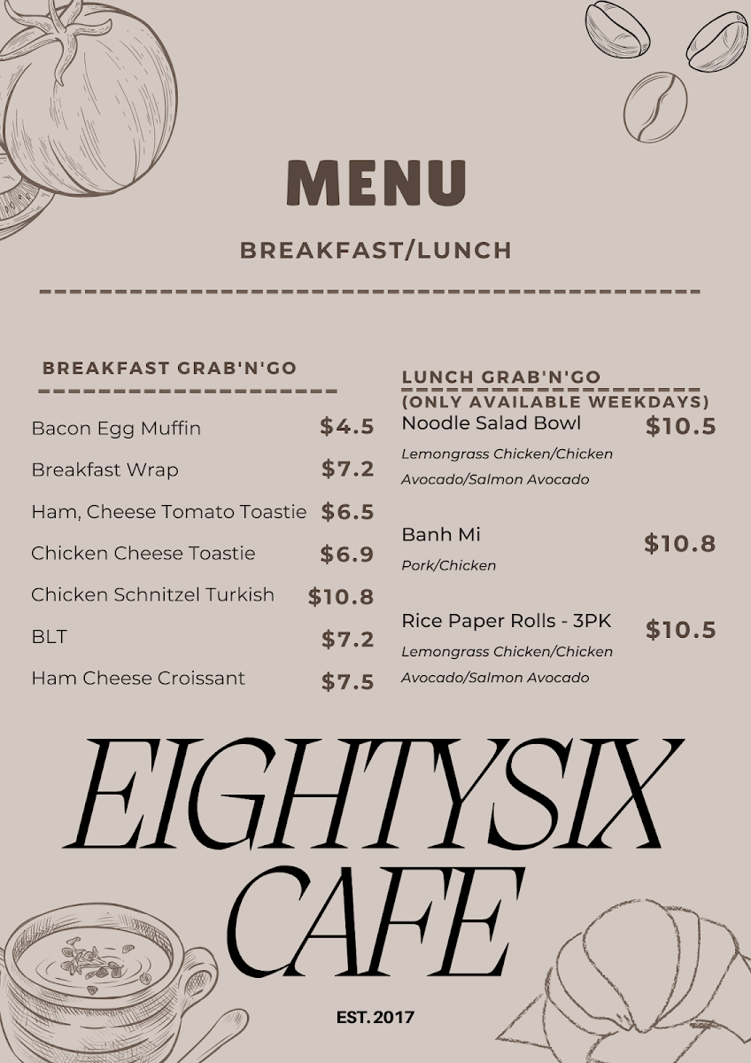 #eightysixcafe Menu 1