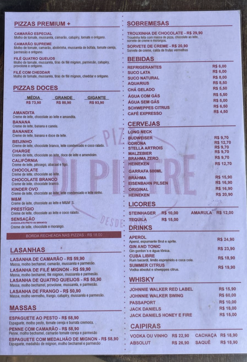 Pizza Di Pietre Menu 4