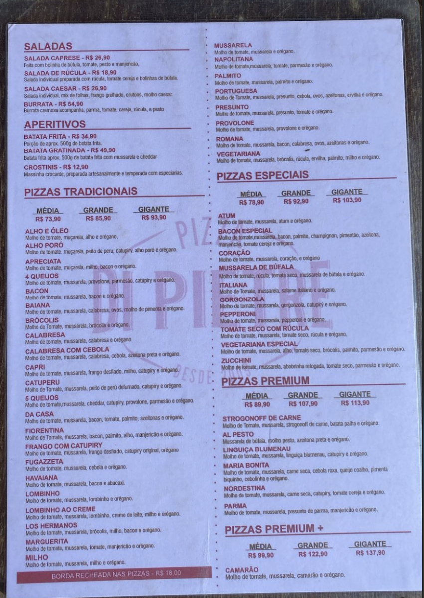Pizza Di Pietre Menu 5