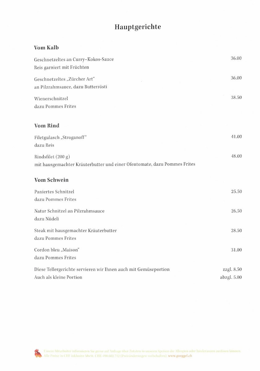 Restaurant Zum Güggel Menu 1