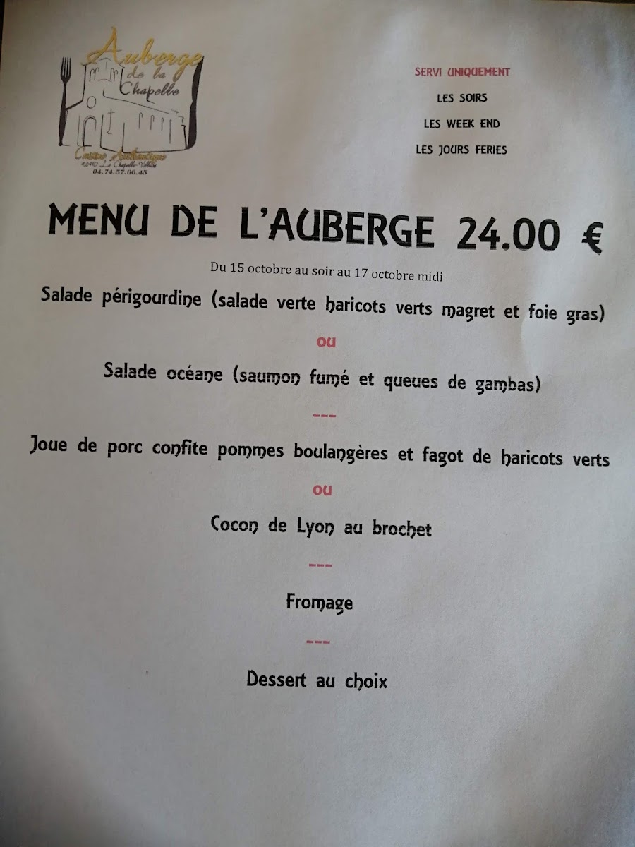 Auberge de la Chapelle Menu 10