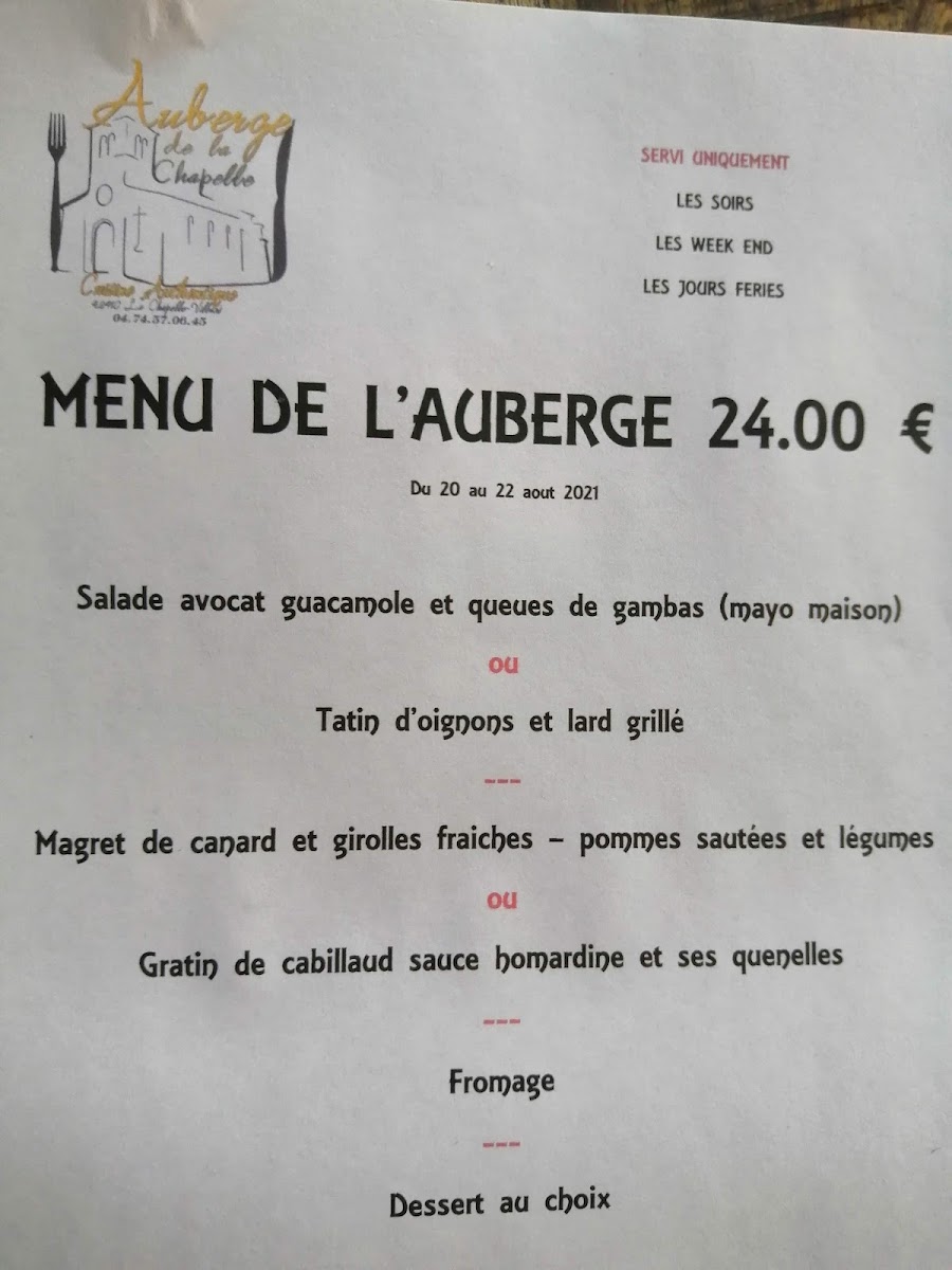 Auberge de la Chapelle Menu 3