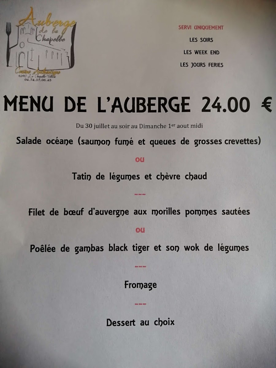 Auberge de la Chapelle Menu 4