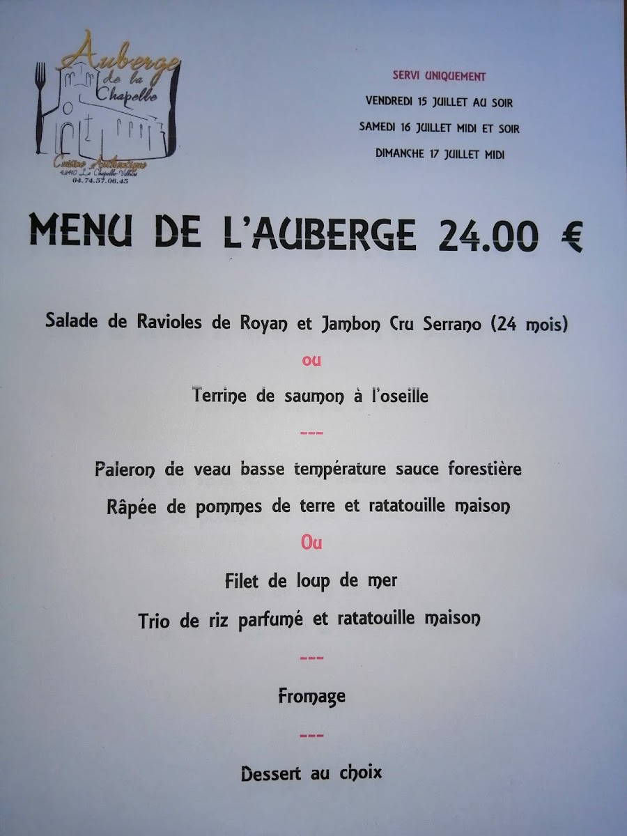 Auberge de la Chapelle Menu 6
