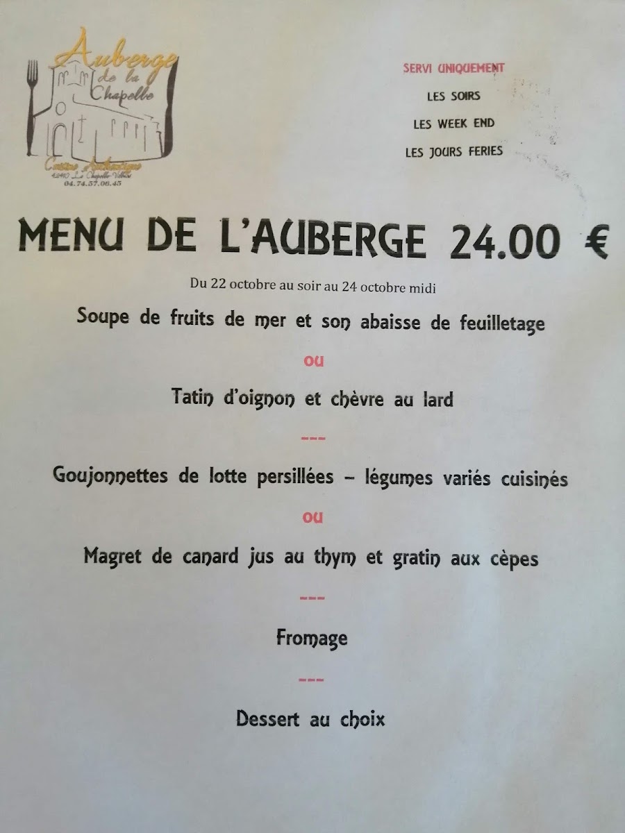 Auberge de la Chapelle Menu 7