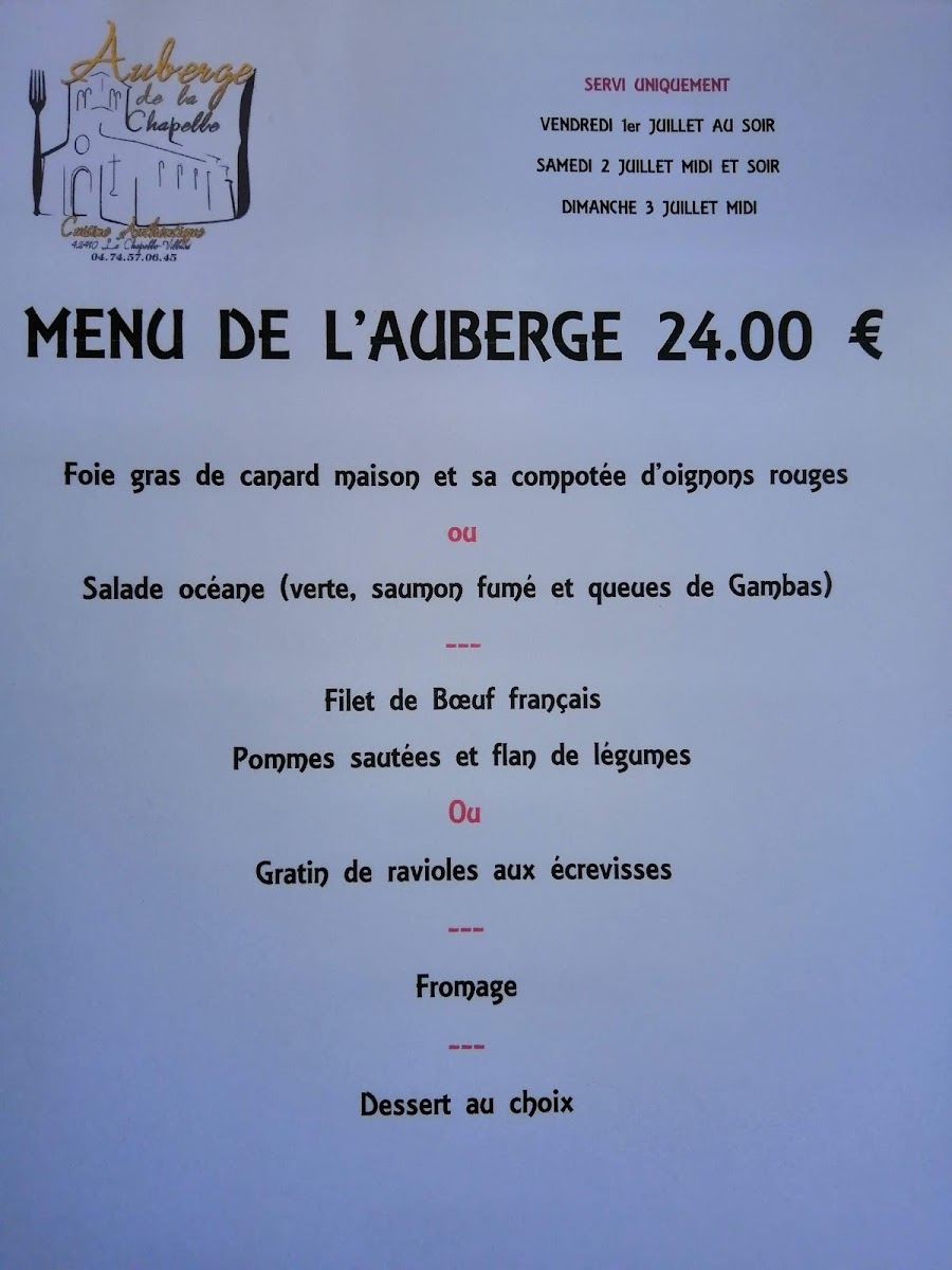 Auberge de la Chapelle Menu 8