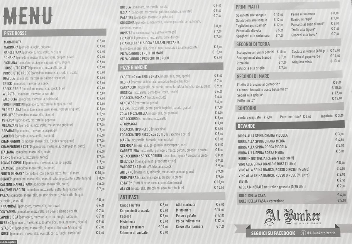 Pizzeria Al Bunker Menu 1