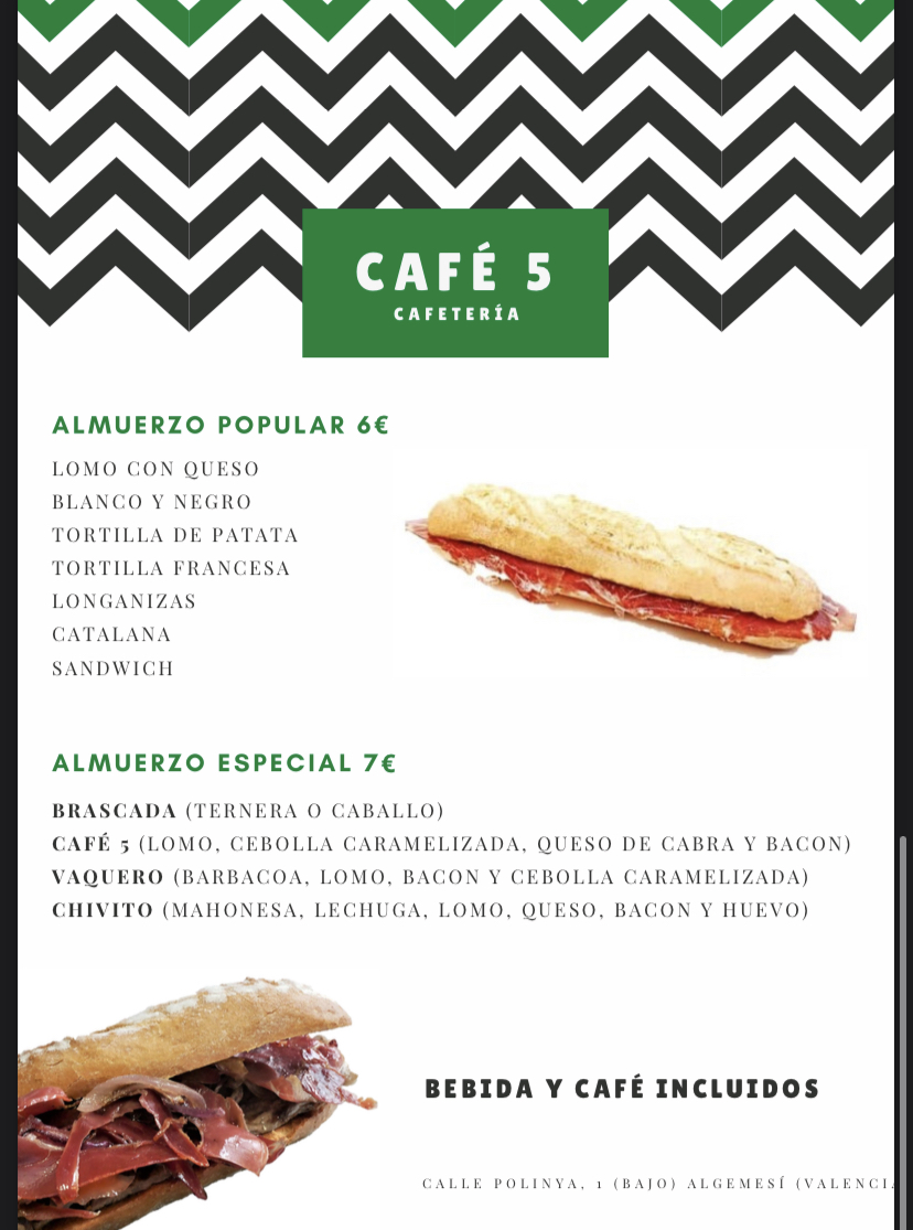 Café 5 Menu 3