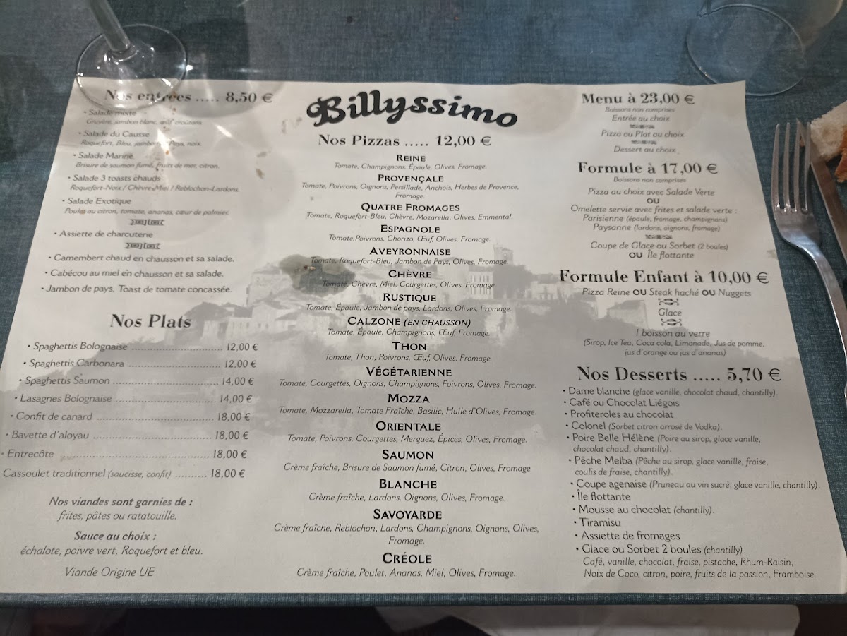 Billyssimo Pizzeria Menu 1
