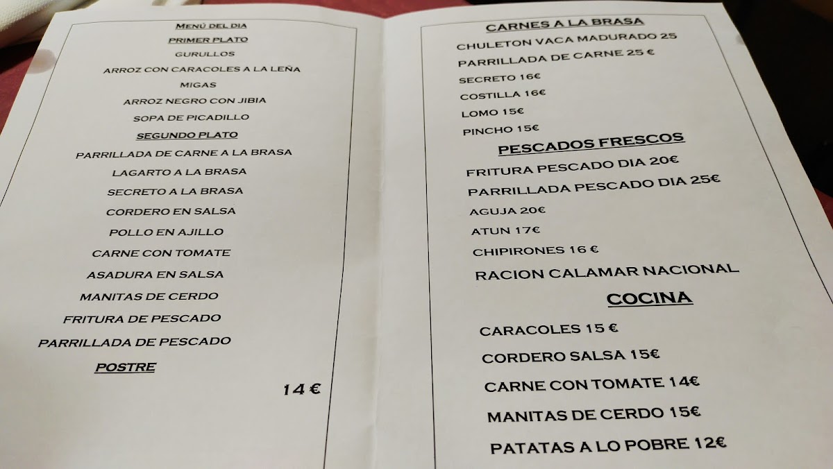 Restaurante Los Llanos Asador Menu 2