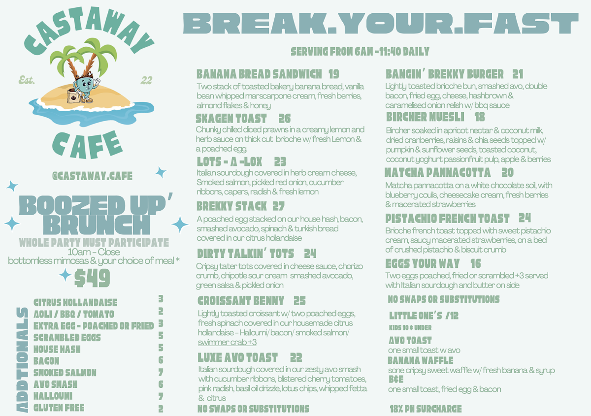 Castaway Coffee Bar Menu 1