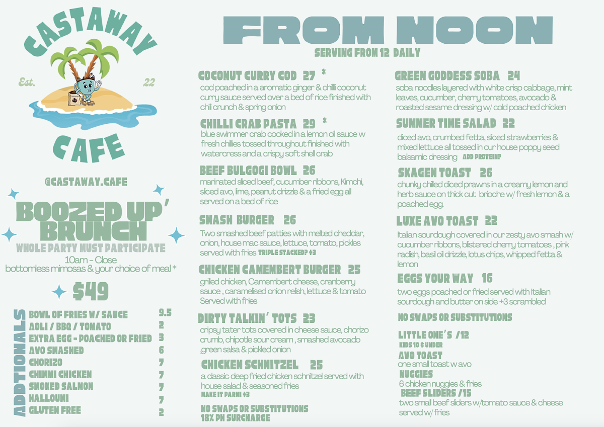 Castaway Coffee Bar Menu 2