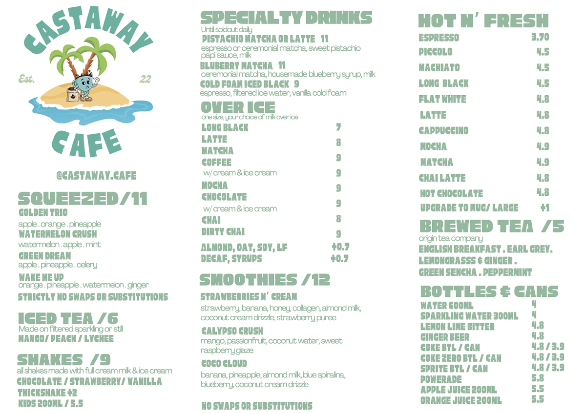 Castaway Coffee Bar Menu 4