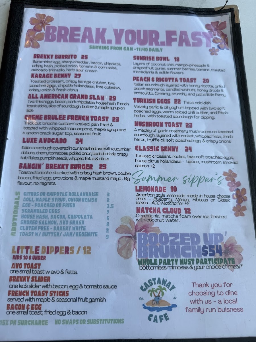 Castaway Coffee Bar Menu 5