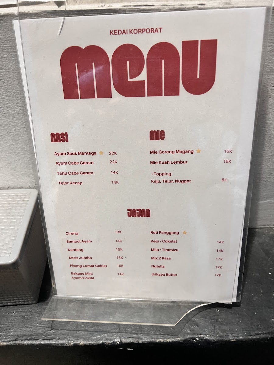Kedai Korporat jl. Opak Darmo SBY Menu 1