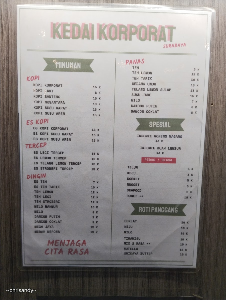 Kedai Korporat jl. Opak Darmo SBY Menu 9