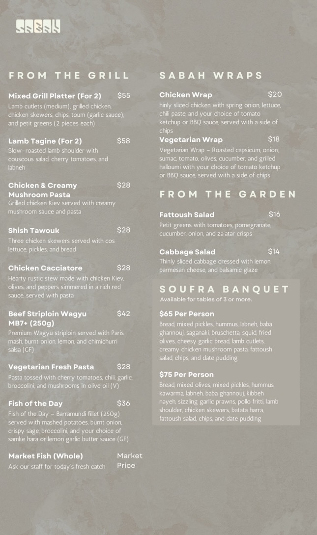 Sabah Eatery Menu 1
