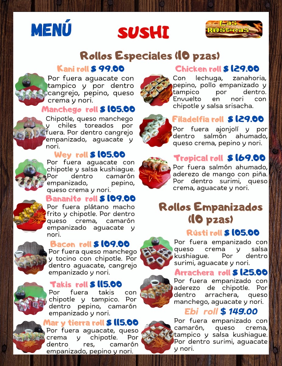 Hamburguesas, Pizza y Sushi Las Rusticas Grill Menu 1