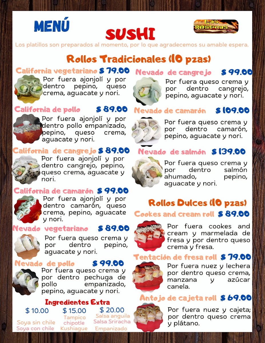 Hamburguesas, Pizza y Sushi Las Rusticas Grill Menu 2