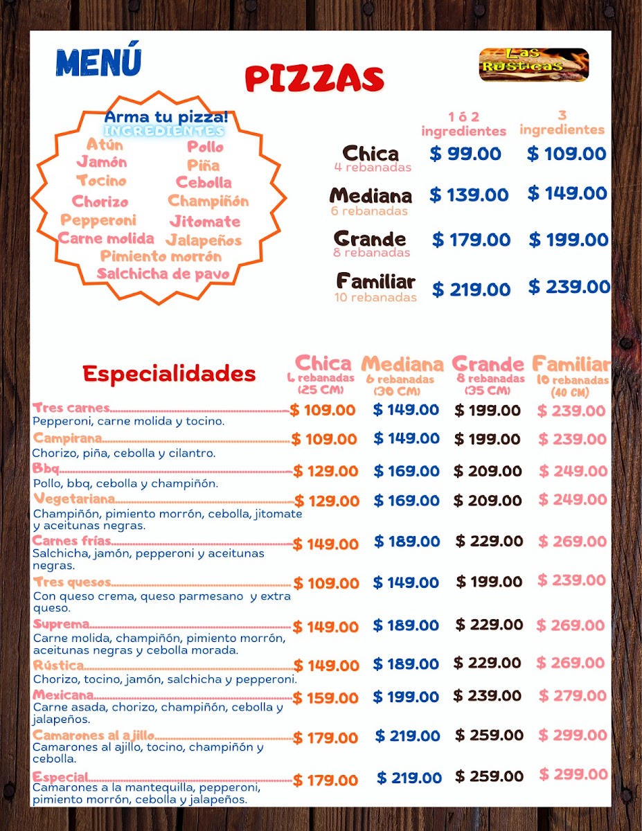 Hamburguesas, Pizza y Sushi Las Rusticas Grill Menu 7