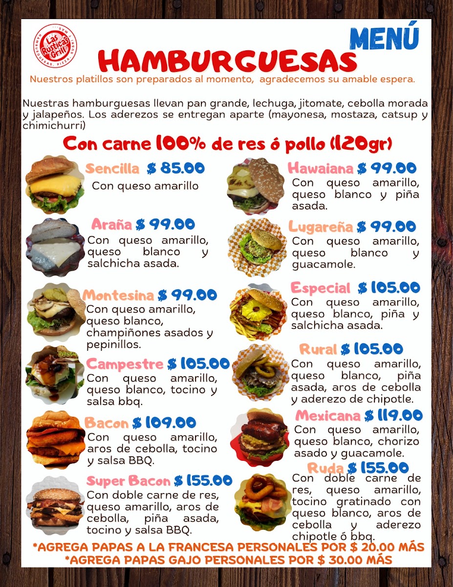 Hamburguesas, Pizza y Sushi Las Rusticas Grill Menu 9