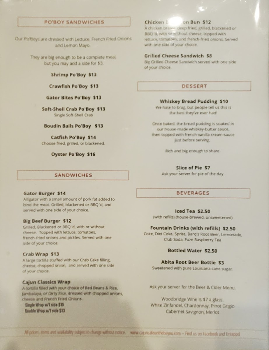Cajun Cafe on the Bayou Menu 6