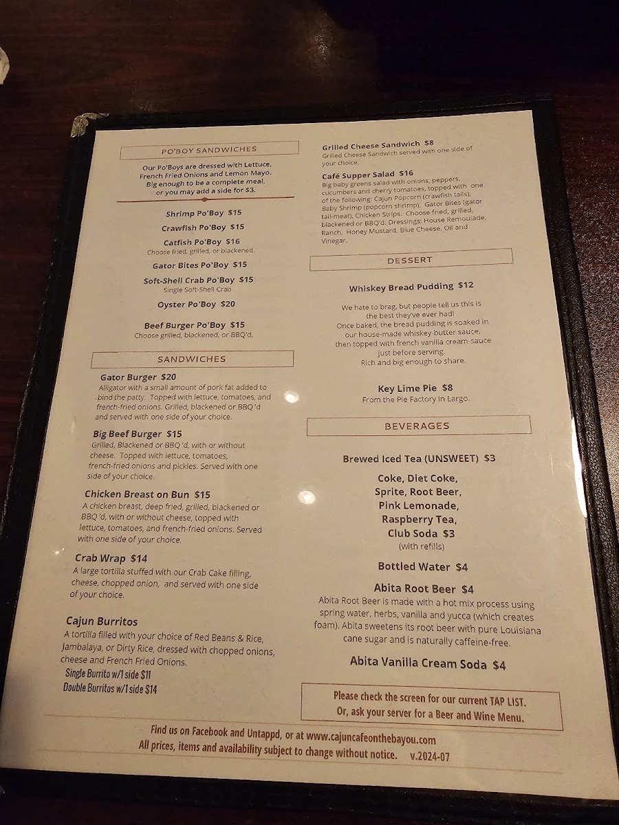 Cajun Cafe on the Bayou Menu 7