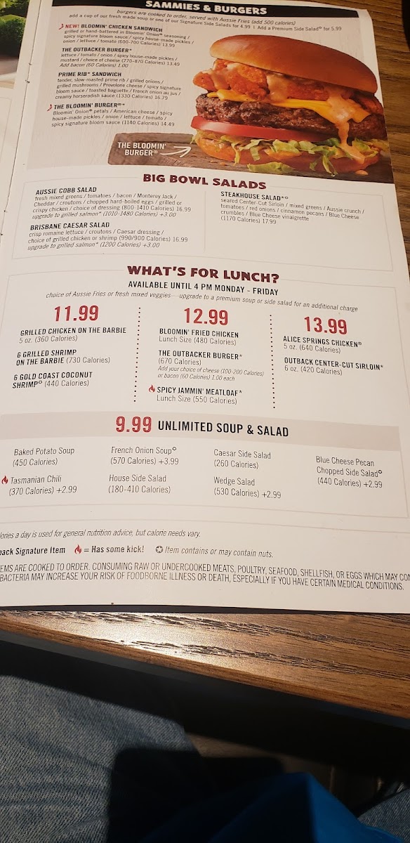 Outback Steakhouse Menu 1