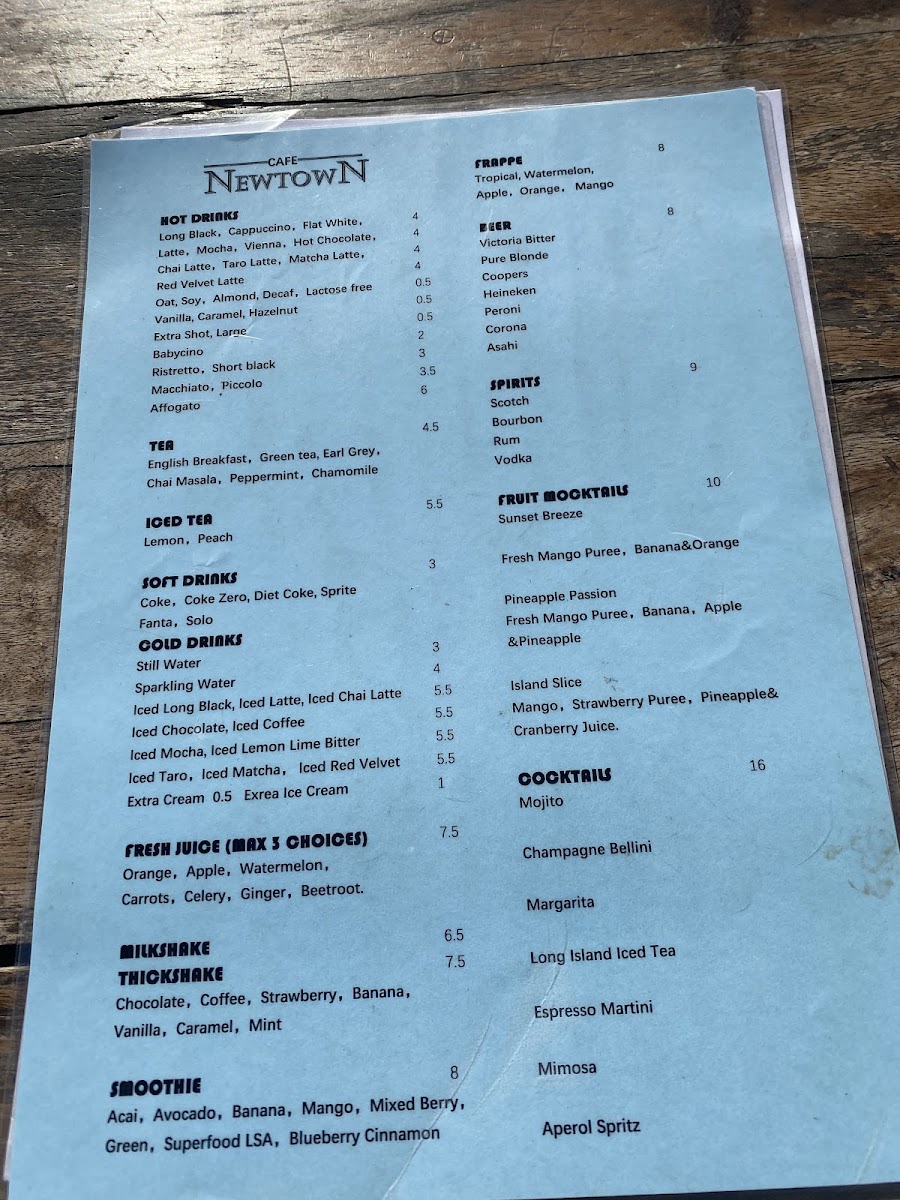 Cafe Newtown Menu 1
