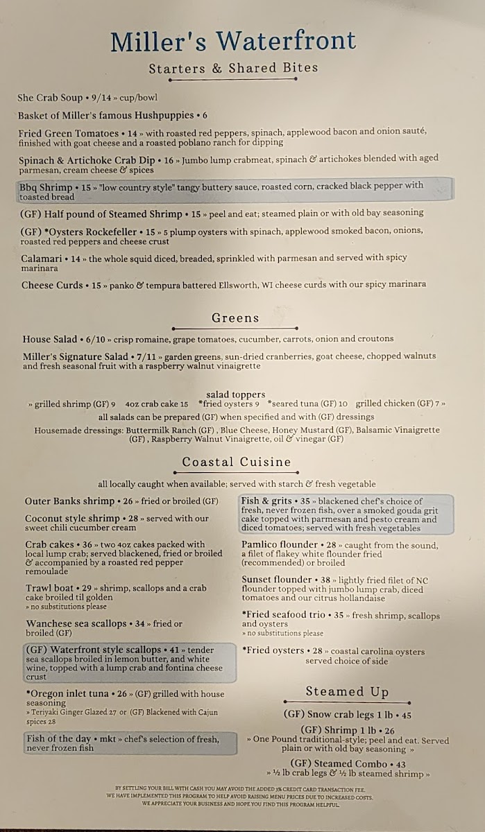 Miller's Waterfront Restaurant Menu 2