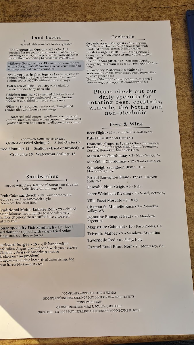 Miller's Waterfront Restaurant Menu 7