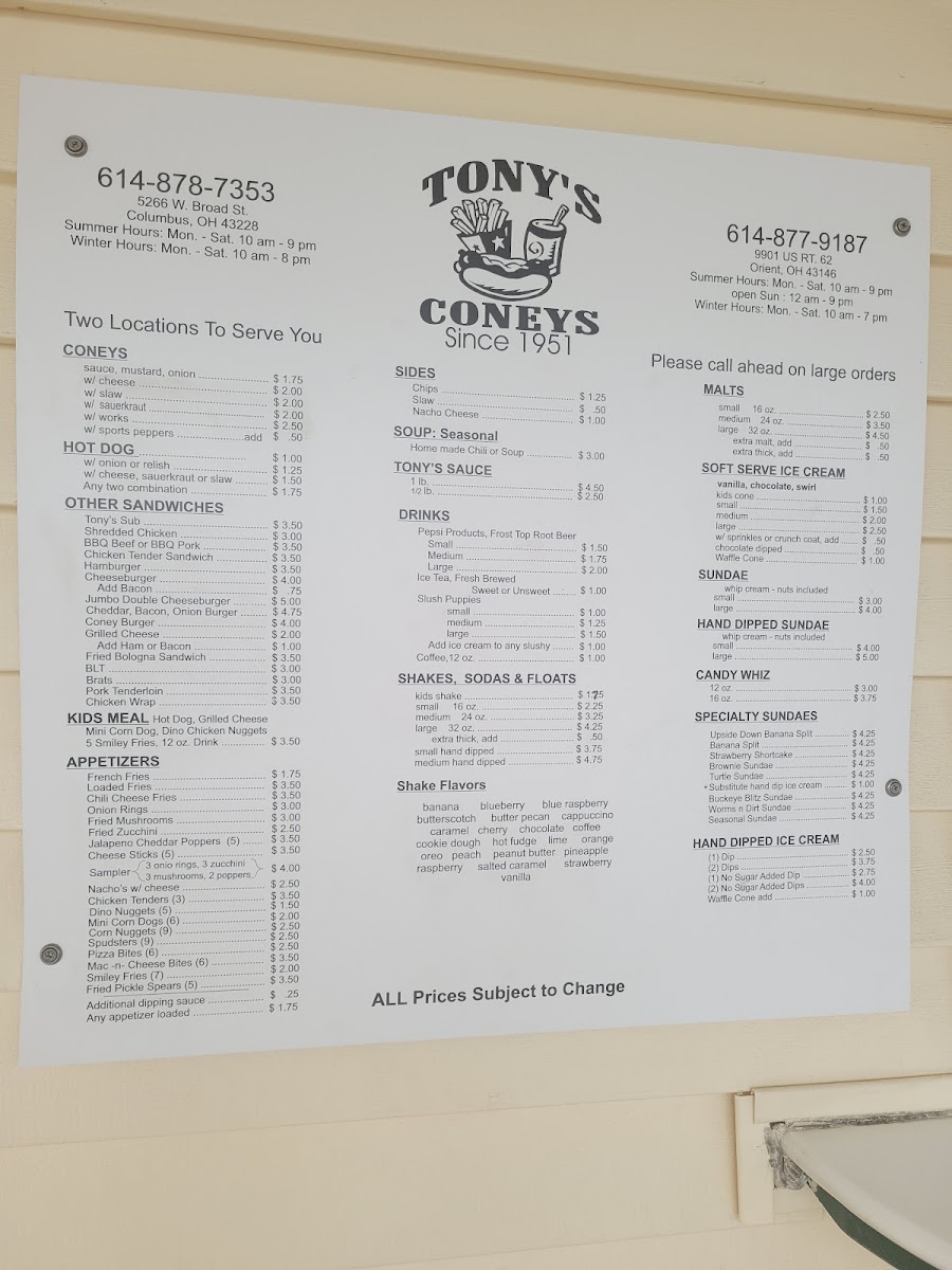 Tony's Coneys Menu 10