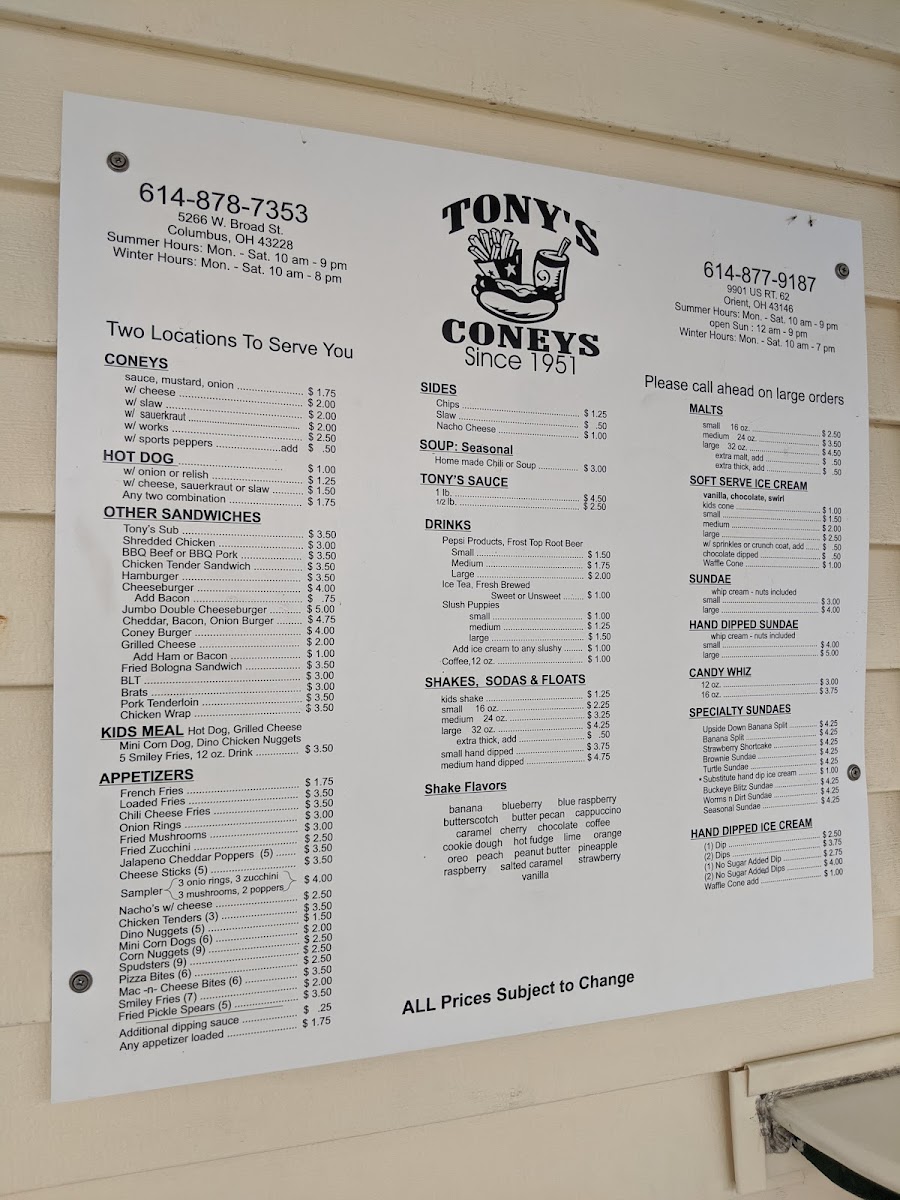 Tony's Coneys Menu 5