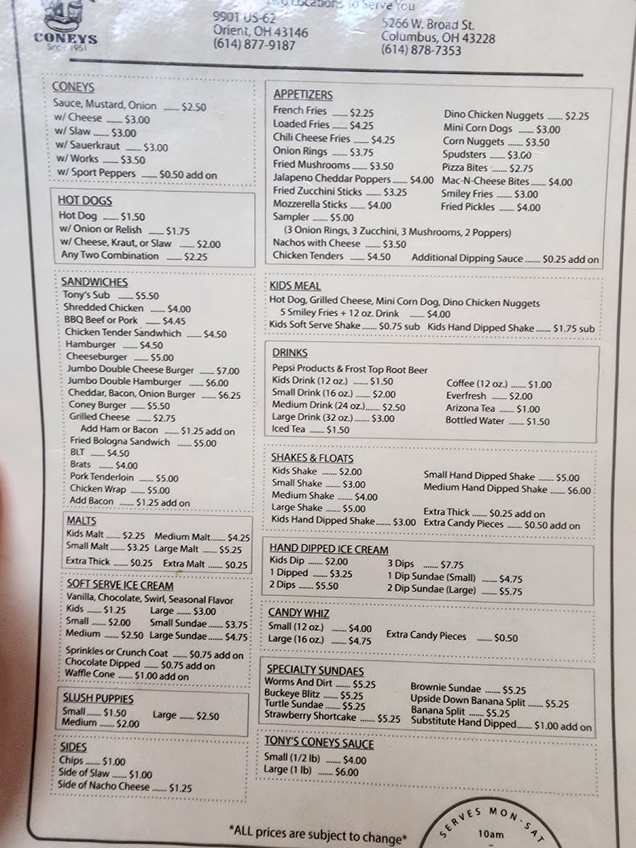 Tony's Coneys Menu 6