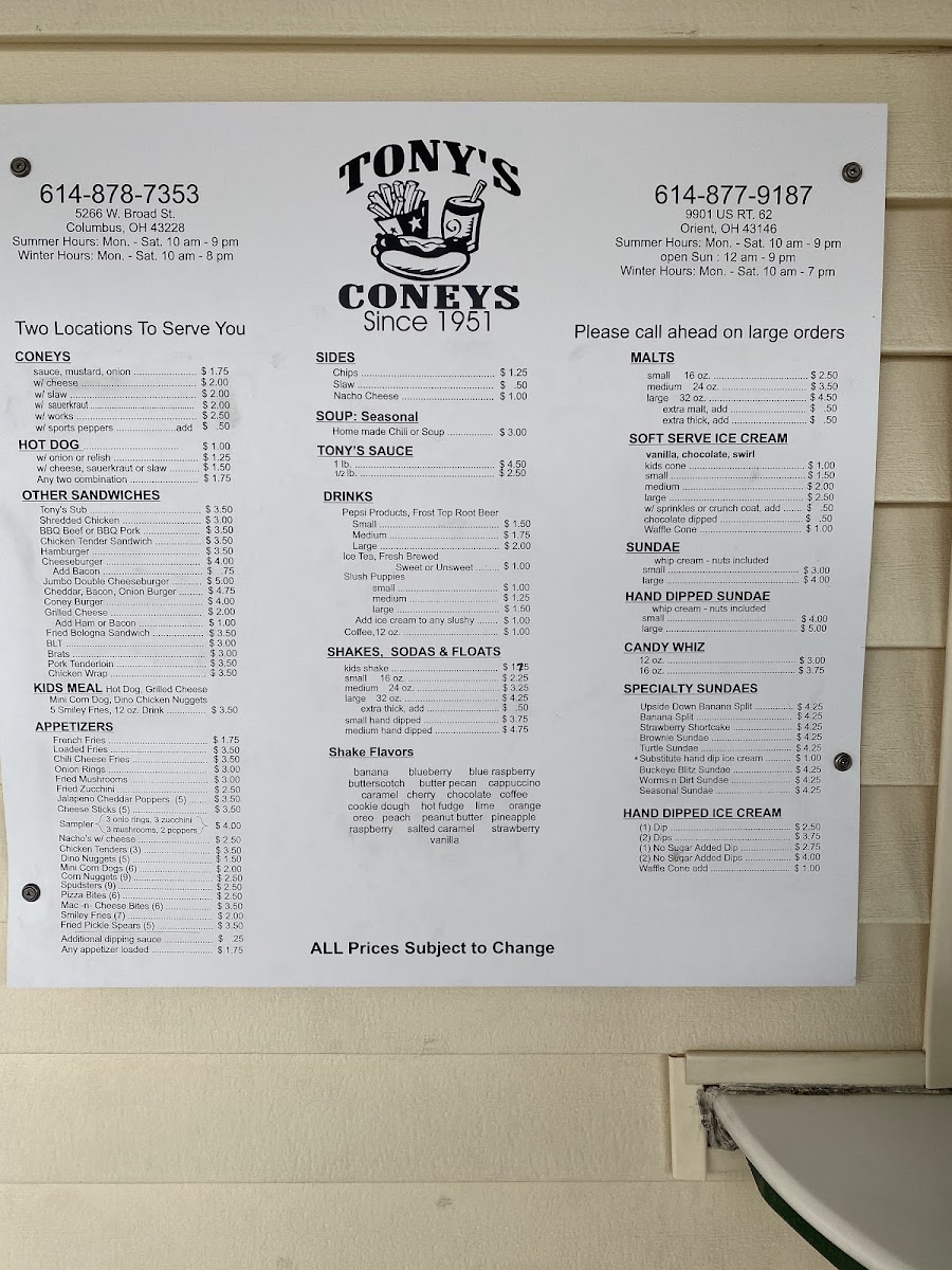 Tony's Coneys Menu 7